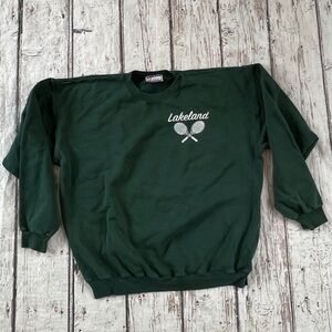 Vintage 1990s Lakeland New Jersey Tennis Sports Green Crewneck Sweatshirt